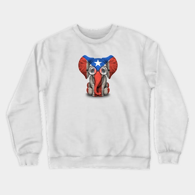 Baby Elephant with Glasses and Puerto Rican Flag Crewneck Sweatshirt by jeffbartels